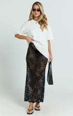 Dahlia Midi Skirt - Lace Skirt in Black