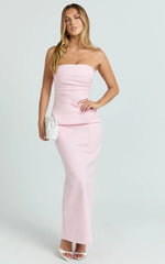 Jamie Midi Dress - Strapless Ruched Fitted Column Dress in Pink