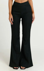 Jamir Pants - Linen Look High Waisted Fit and Flare Pants in Black