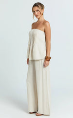 Carli Two Piece Top and Pants Set - Cotton Tube Pant Set in Beige