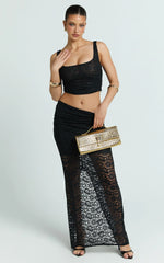 Andrea Two Piece Top and Skirt Set - Lace Cami Top And Midi Skirt in Black
