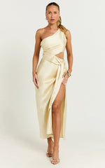 Regina Midi Dress - One Shoulder Cut Out Side Detail Dress in Butter