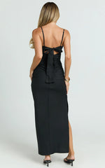 Nicoletta Midi Dress - Sweetheart Back Tie Gathered Dress in Black