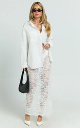 Dahlia Midi Skirt - Lace Skirt in White