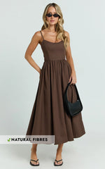 Braelyn Midi Dress - Scoop Neck Flare Dress in Chocolate