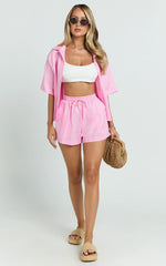 Ramona Linen Shorts - Drawstring Linen Shorts in Pink