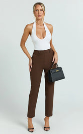 Hermie Pants - High Waisted Cropped Tailored Pants in Chocolate