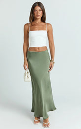 Amari Maxi Skirt - High Waisted Bias Cut Skirt in Sage
