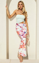 Fergie Maxi Dress - Strapless Side Ruched Cut Out Fitted Dress in Ocean Orchid