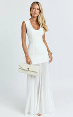 Frances Maxi Dress - Contrast U Neck Godet A Line Dress in Ivory