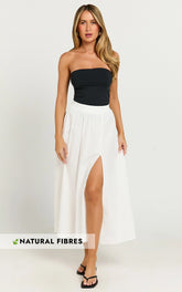 Annika Midi Skirt - Side Split A Line Skirt in Ivory