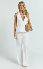 Jameela Top - Halter Neck Tie Back Gathered Top in Off White