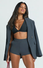 Jenni Shorts - High Waisted Micro Mini Tailored Shorts in Slate Grey