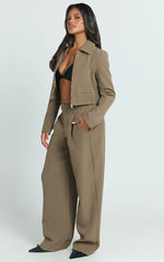 Inez Pants - High Waisted Barrell Leg Tailored Pants in Olive