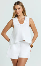 Ruby Two Piece Sets - Cotton Shell Top and Short Set in White