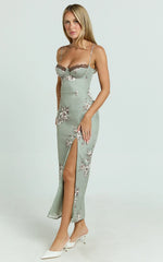 Benson Midi Dress - Sweetheart Neck Bustier Bodycon Dress in Botanical Bliss