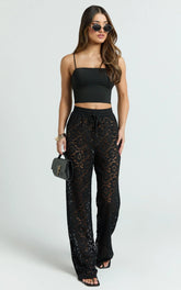 Roxy Pants - High Waist Lace Relaxed Drawstring Pants in Black