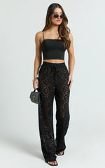 Roxy Pants - High Waist Lace Relaxed Drawstring Pants in Black