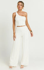 Almarie Pants - Mid Waisted Wide leg Textured Pants in Off White