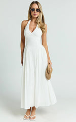 Athena Midi Dress - Halter Drop Waist Dress in White