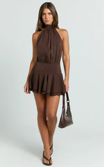 Bryonie Mini Dress - Backless Halter Dress in Chocolate