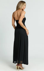 Nathaly Midi Dress - Drop Waist Dress with Gold Detail in Black