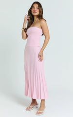 Paris Midi Dress - Strapless Drop Waist Pleated Knit Dress in Pink
