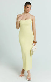 Ramirez Midi Dress - Scoop Neck Low Back Dress in Lemon