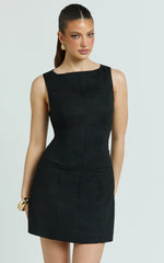 Kyle Mini Dress - Boat Neck Fitted Dress in Black