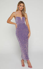 Rayner Midi Dress - V Bar Sequin Bodycon Dress in Lilac