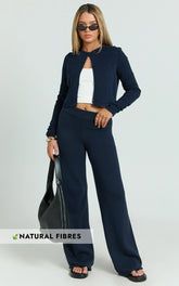Ottie Pants - Mid Rise Straight Leg Knit Pants in Navy