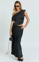 Blanca Top - One Shoulder Bias Cut Top in Black Polka Dot