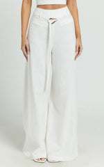 Kyra Pants - Linen Look Belted Wide Leg Pants in White