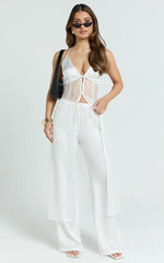 Luna Pants - Satin Elasticated Tie Wide Leg Pants in White