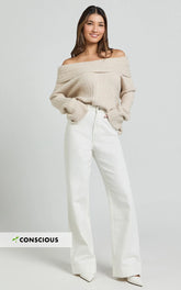 Dexter Jeans - High Waisted Straight Leg Denim Jeans in Ecru