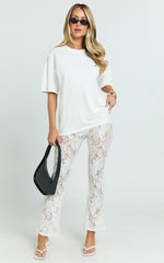 Jaclyn Pants - Mid Waist Lace Straight Leg Pants in White