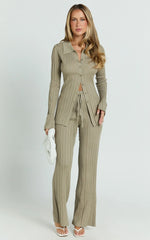 Kelsey Pants - High Drawstring Waist Knit Pants in Taupe
