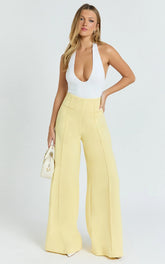 Kate Pants - High Waisted Wide Leg Pants in Lemon