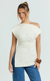 Anna Top - Knit Longline Off Shoulder Top in Cream