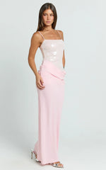 Jasmin Maxi Dress - Sequin Overlay Dress in Pink