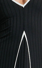 Margie Midi Dress - Long Sleeve Contrast Bind Ribbed Dress in Black