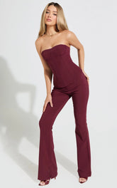 Irene Pants - Mid Rise Split Hem Bootleg Pants in Wine