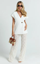 Roxy Pants - High Waist Lace Relaxed Drawstring Pants in Off White