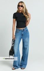 Estelle Jeans - Recycled Denim Low Rise Vintage Baggy Jeans in Dark Blue Wash