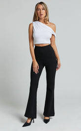 Hermina Pants - High Waisted Ponte Flare Pants in Black
