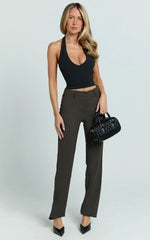 Lorena Pants - Low Rise Slim Straight Leg Pants in Dark Brown
