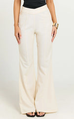 Jamir Pants - Linen Look High Waisted Fit and Flare Pants in Cream