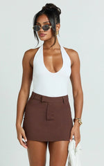 Farrow Mini Skirt - Tailored Linen Skirt in Chocolate