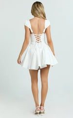 Fabia Mini Dress - Cap Sleeve Square Neck Fit And Flare Dress in White