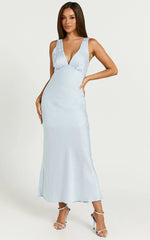 Cohen Midi Dress - Jacquard Satin Midi Dress in Pale Blue